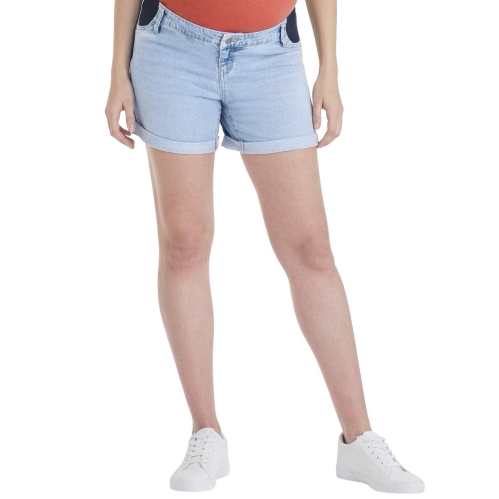 Maternity Low Rise Jean Shorts Rolled Hem Light Denim Pregnancy Summer Size 4